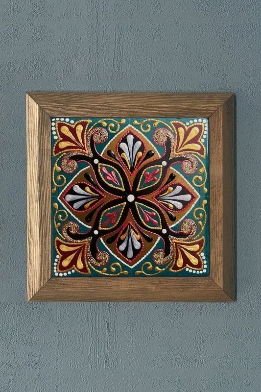 Solid Framed Natural Stone Painting 11" x 11" Pattern / Tile