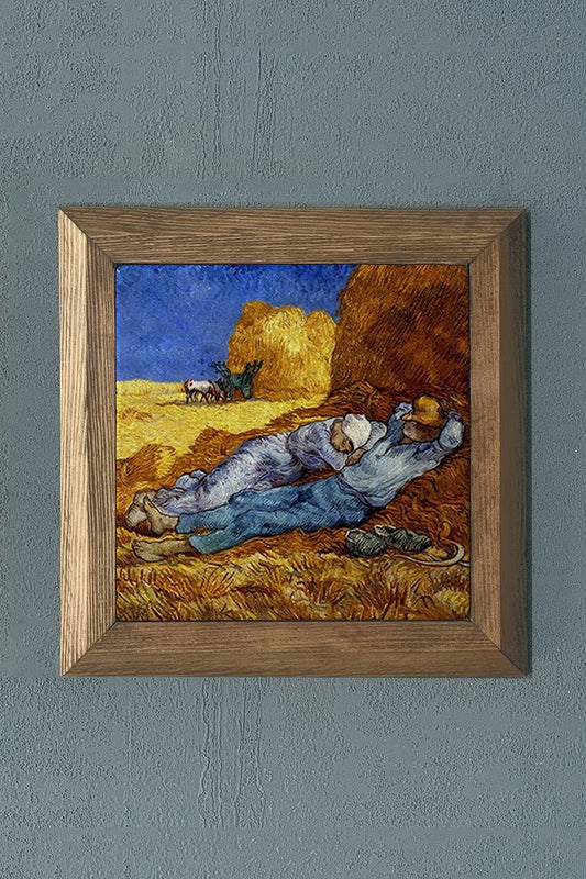 Solid Framed Natural Stone Painting 11" x 11" Vincent Van Gogh Works