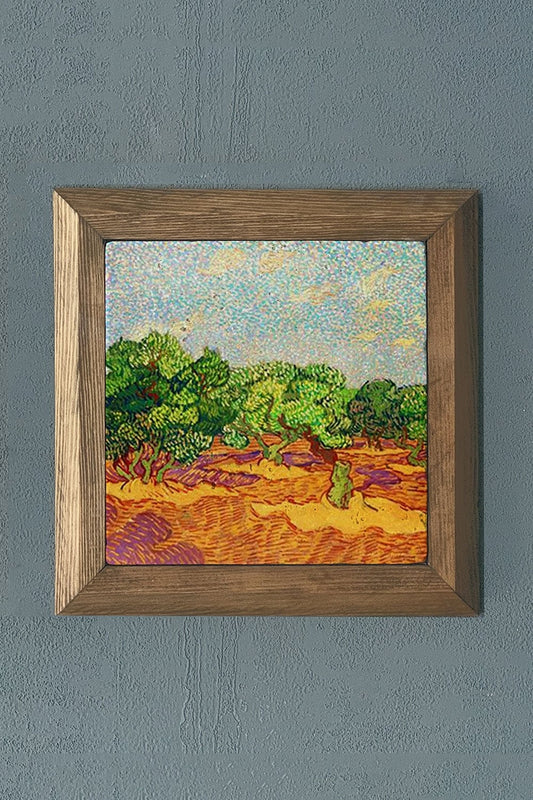 Solid Framed Natural Stone Painting 11" x 11" Vincent Van Gogh Works