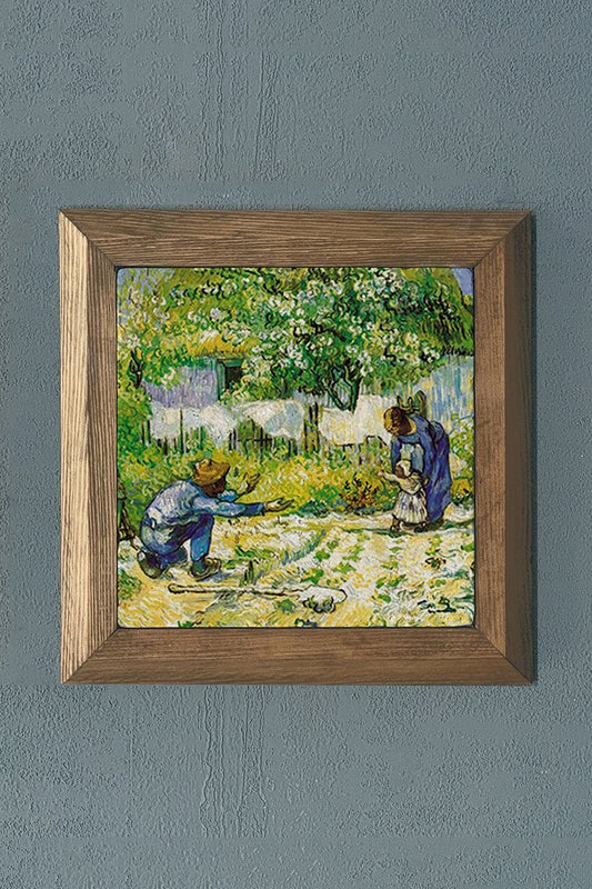 Solid Framed Natural Stone Painting 11" x 11" Vincent Van Gogh Works