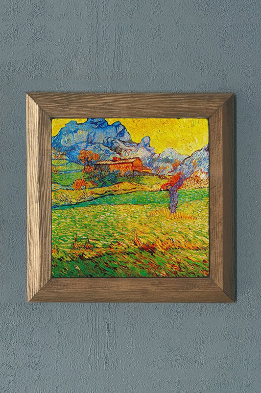 Solid Framed Natural Stone Painting 11" x 11" Vincent Van Gogh Works