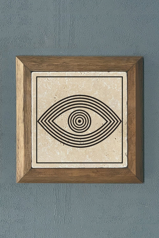 Solid Framed Natural Stone Painting 11" x 11" Eye / Eye Design Painting