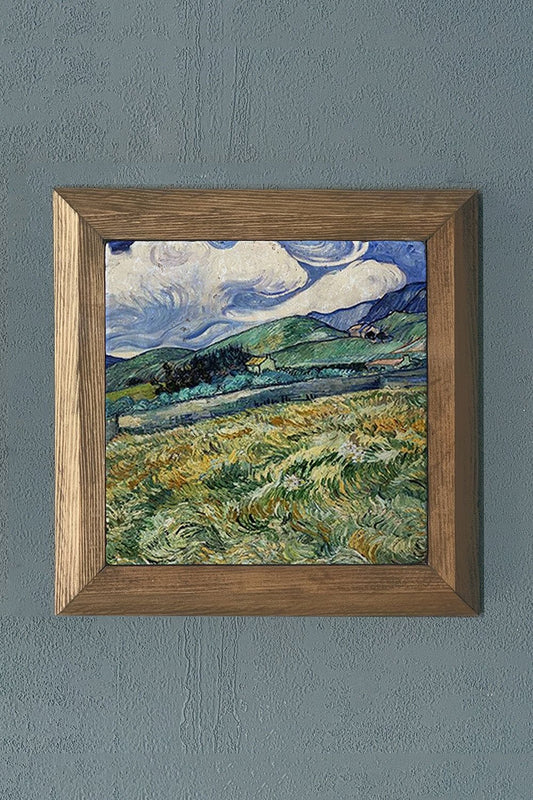 Solid Framed Natural Stone Painting 11" x 11" Vincent Van Gogh Works