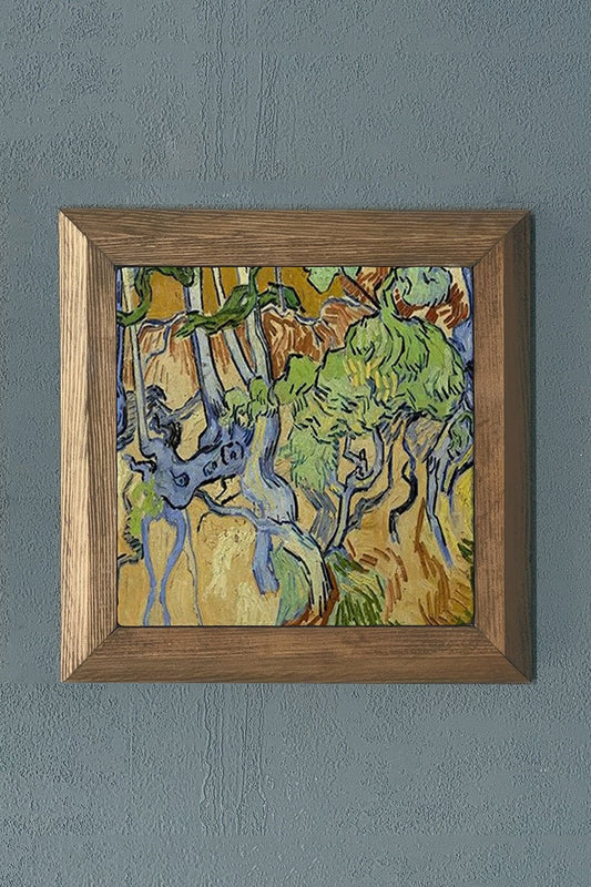 Solid Framed Natural Stone Painting 11" x 11" Vincent Van Gogh Works