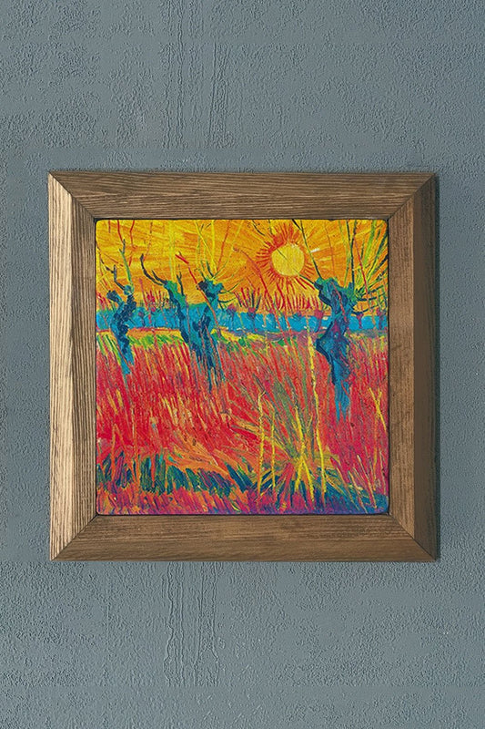 Solid Framed Natural Stone Painting 11" x 11" Vincent Van Gogh Works