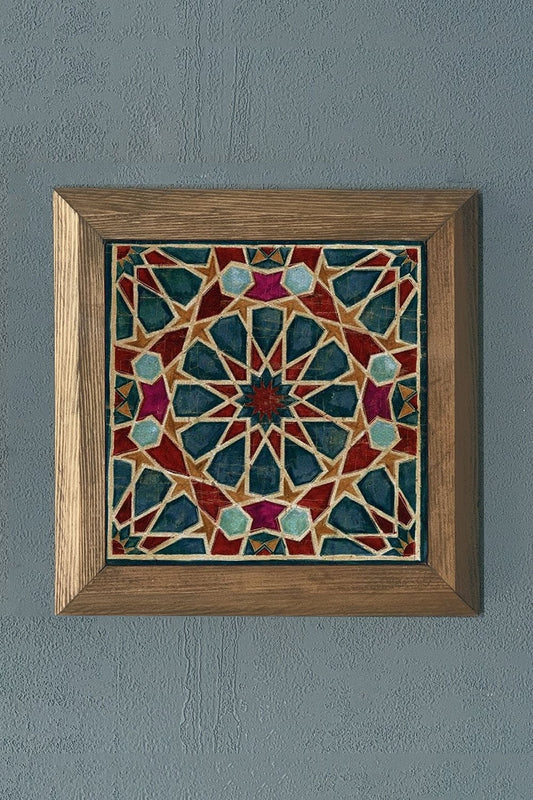 Solid Framed Natural Stone Painting 11" x 11" Pattern / Tile