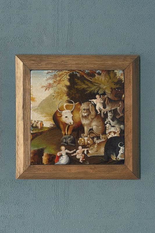 Solid Framed Natural Stone Painting 11" x 11" Peaceable Kingdom Edward Hicks