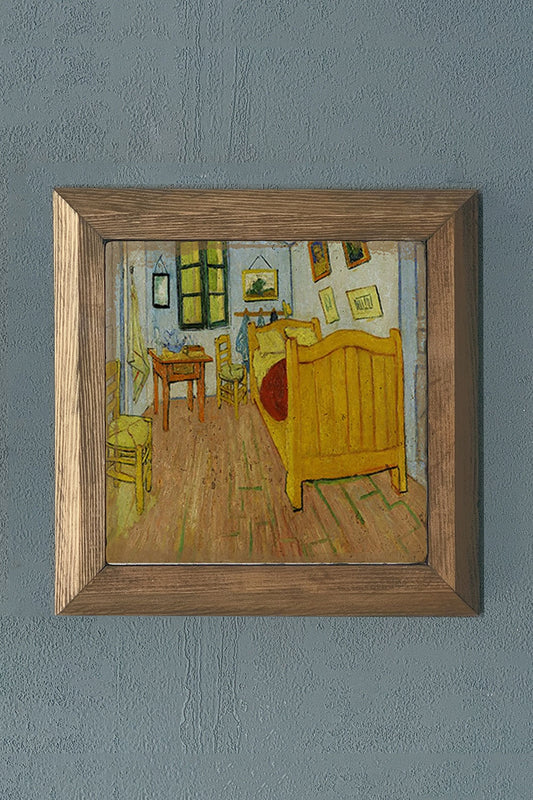 Solid Framed Natural Stone Painting 11" x 11" Vincent Van Gogh Works