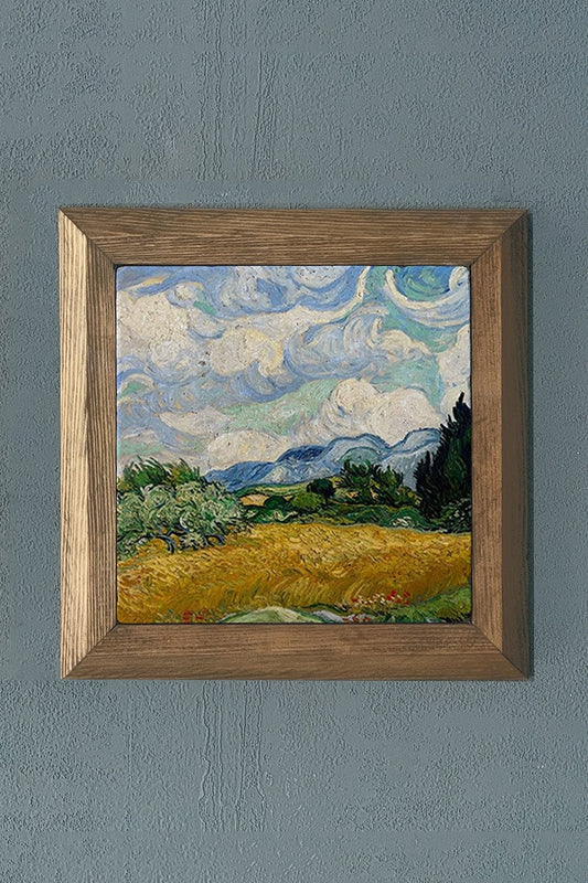 Solid Framed Natural Stone Painting 11" x 11" Vincent Van Gogh Works