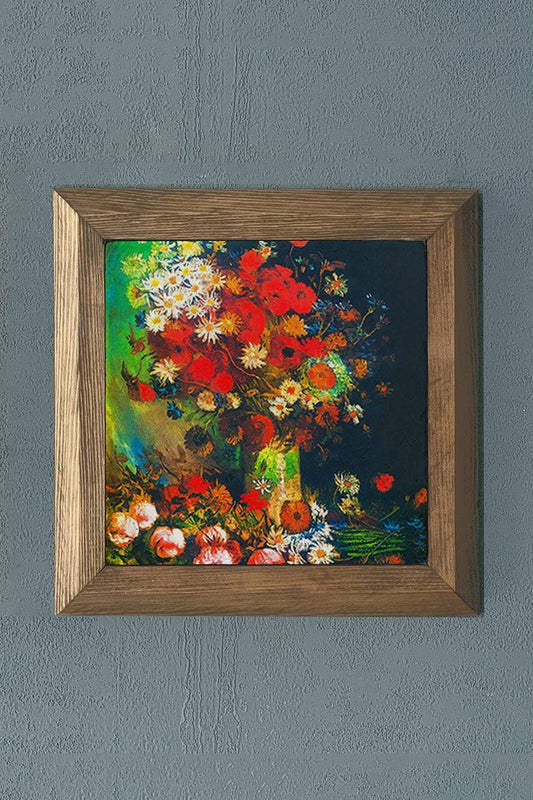 Solid Framed Natural Stone Painting 11" x 11" Vincent Van Gogh Works