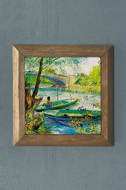 Solid Framed Natural Stone Painting 11" x 11" Vincent Van Gogh Works