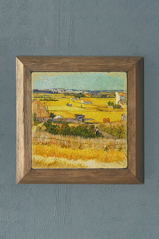 Solid Framed Natural Stone Painting 11" x 11" Vincent Van Gogh Works
