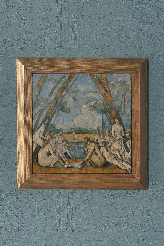 Solid Framed Natural Stone Painting 11" x 11" The Bathers Paul Cezanne