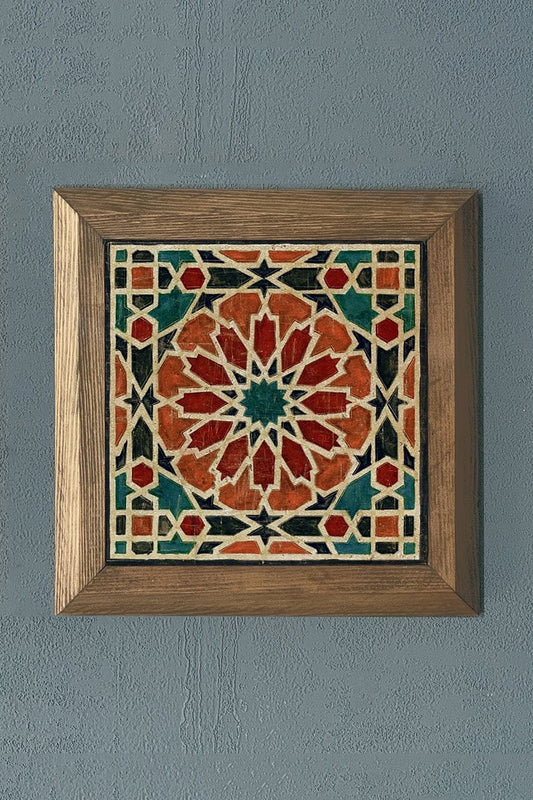 Solid Framed Natural Stone Painting 11" x 11" Pattern / Tile