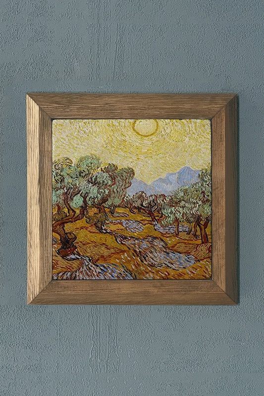 Solid Framed Natural Stone Painting 11" x 11" Vincent Van Gogh Works