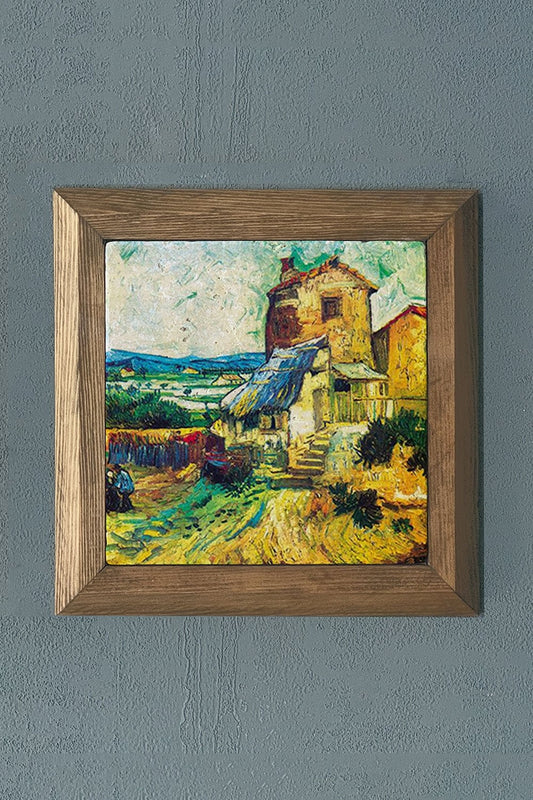 Solid Framed Natural Stone Painting 11" x 11" Vincent Van Gogh Works
