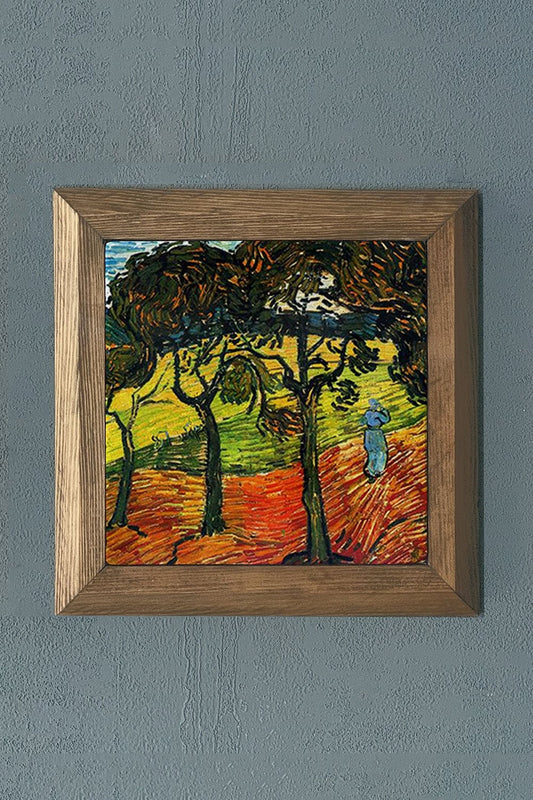 Solid Framed Natural Stone Painting 11" x 11" Vincent Van Gogh Works