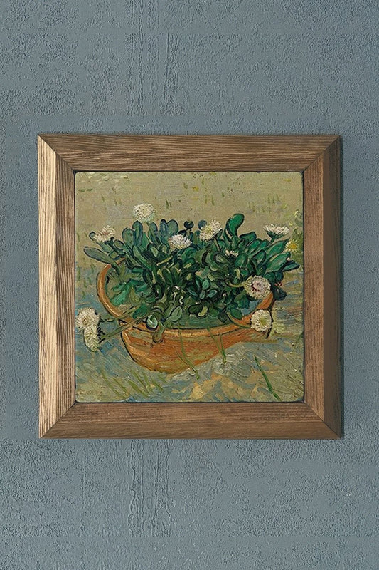 Solid Framed Natural Stone Painting 11" x 11" Vincent Van Gogh Works