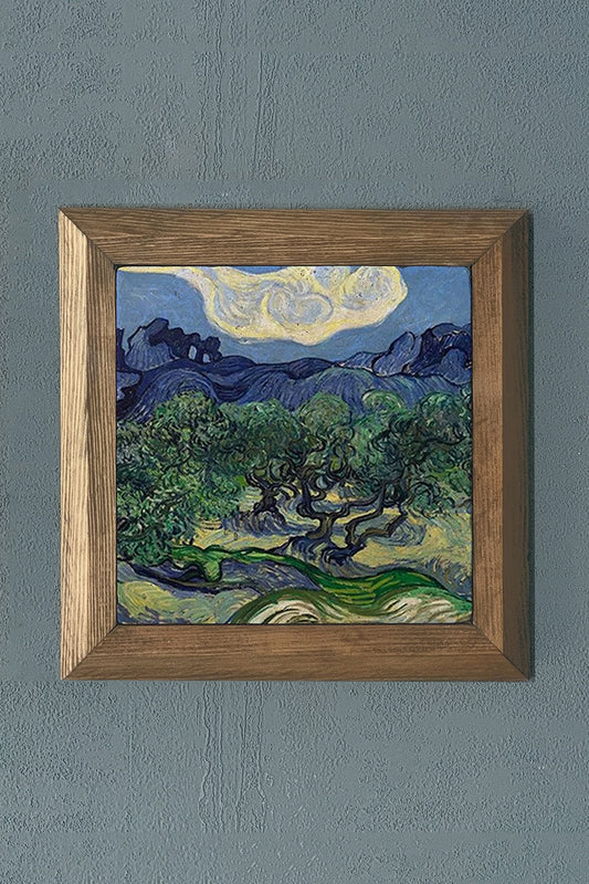 Solid Framed Natural Stone Painting 11" x 11" Vincent Van Gogh Works