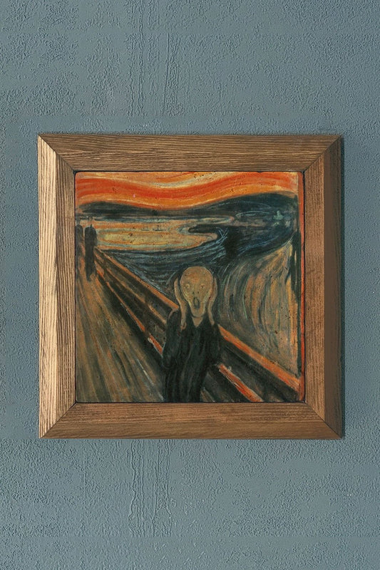 Solid Framed Natural Stone Painting Panel 11" x 11" The Scream Edvard Munch