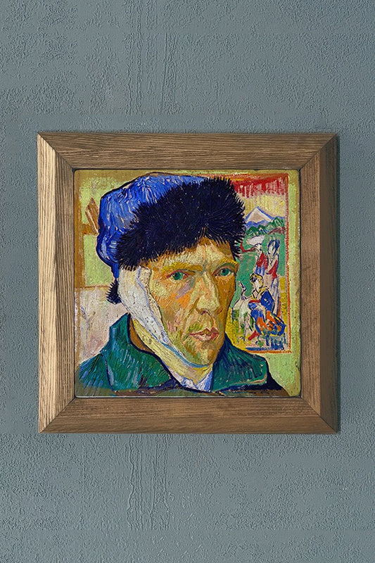 Solid Framed Natural Stone Painting 11" x 11" Vincent Van Gogh Works