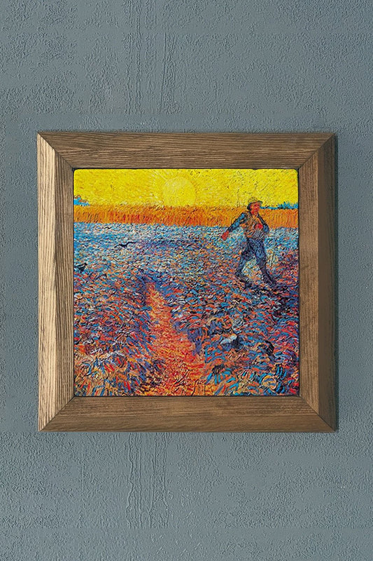 Solid Framed Natural Stone Painting 11" x 11" Vincent Van Gogh Works