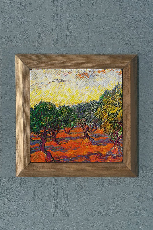 Solid Framed Natural Stone Painting 11" x 11" Vincent Van Gogh Works