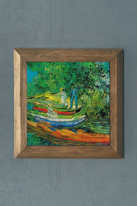 Solid Framed Natural Stone Painting 11" x 11" Vincent Van Gogh Works