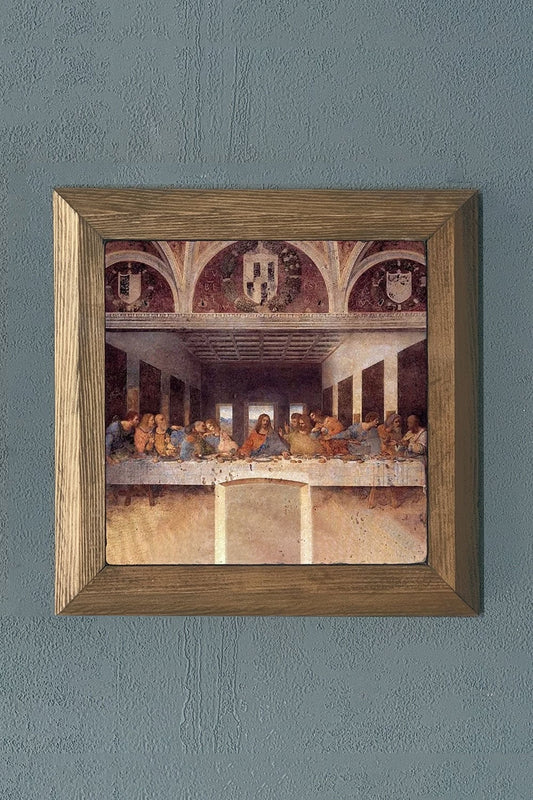 Solid Framed Natural Stone Painting Panel 11" x 11" Leonardo da Vinci The Last Supper