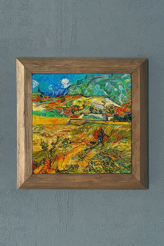 Solid Framed Natural Stone Painting 11" x 11" Vincent Van Gogh Works