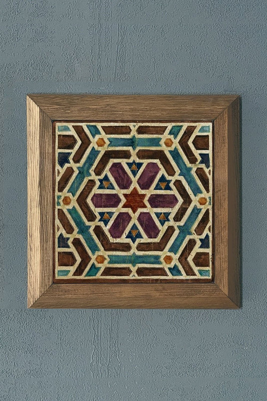 Solid Framed Natural Stone Painting 11" x 11" Pattern / Tile
