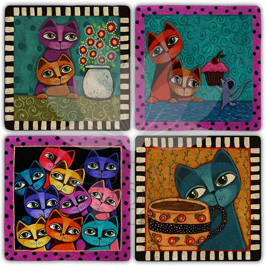 INNOCENT CATS 4-Piece NATURAL STONE COASTERS / BA345 (COASTER)