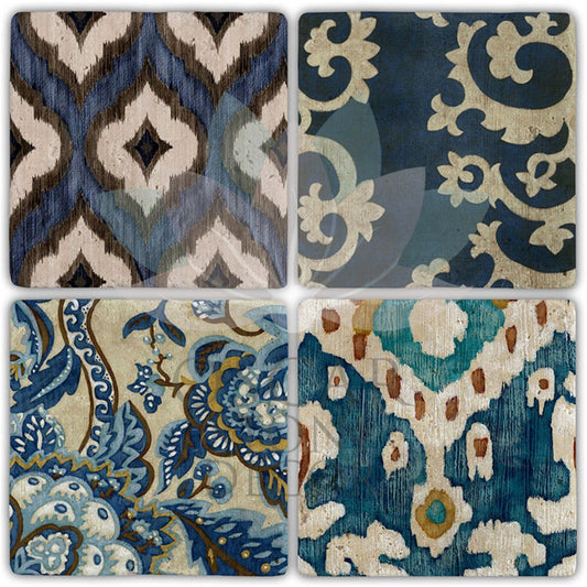 BLUE PATTERNS 4-Piece NATURAL STONE COASTERS / BA401 (COASTER)