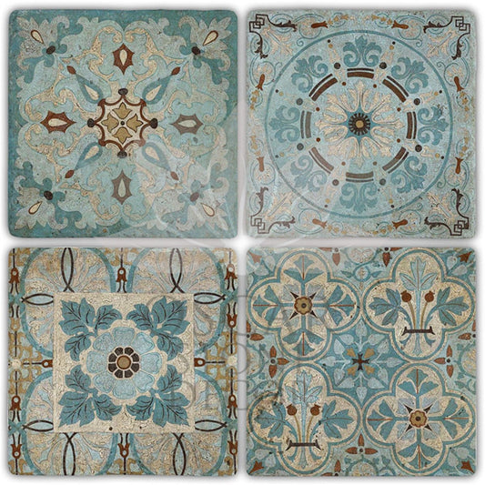 BLUE PATTERN 4-Piece NATURAL STONE COASTERS / BA439 (COASTER)