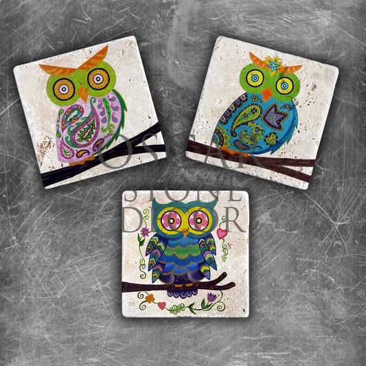 FAMOUS OWLS NATURAL STONE MAGNET SET / MG-107
