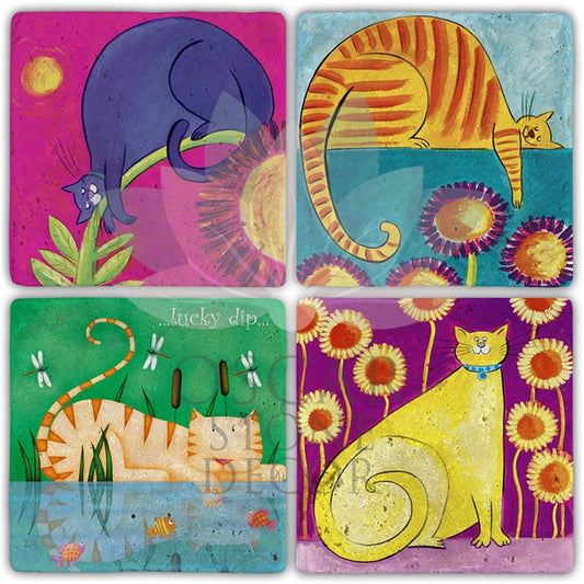 MISKIN CAT 4-Piece NATURAL STONE COASTERS / BA494 (COASTER)