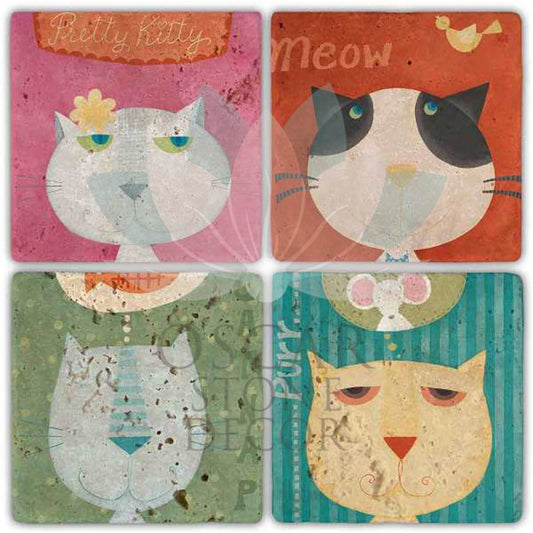 MEOW 4-Piece NATURAL STONE COASTERS / BA288 (COASTER)