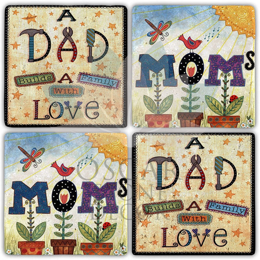 MOM AND DAD 4-Piece NATURAL STONE COASTERS / BA391 (COASTER)