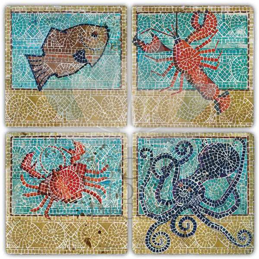 MOSAIC ANIMAL 4-Piece NATURAL STONE COASTERS / BA290 (COASTER)
