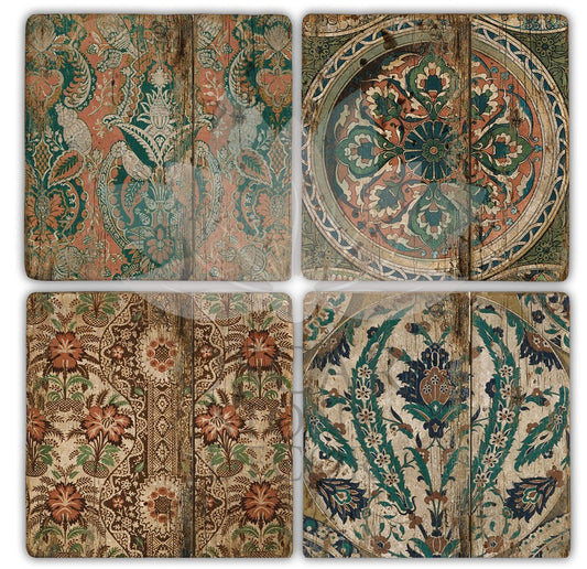 MOTIF 2 PACK OF 4 NATURAL STONE COASTERS / BA106 (COASTER)