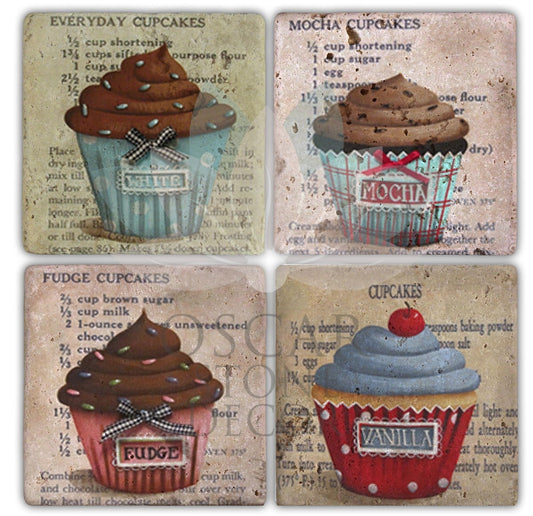 MUFFIN 2 PACK OF 4 NATURAL STONE COASTERS / BA086 (COASTER)