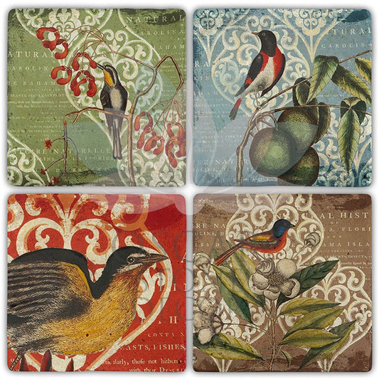 NATURAL BIRD 4-Piece NATURAL STONE COASTERS / BA493 (COASTER)