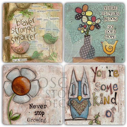 NEVER STOP GROWING 4-Piece NATURAL STONE COASTERS / BA375 (COASTER)
