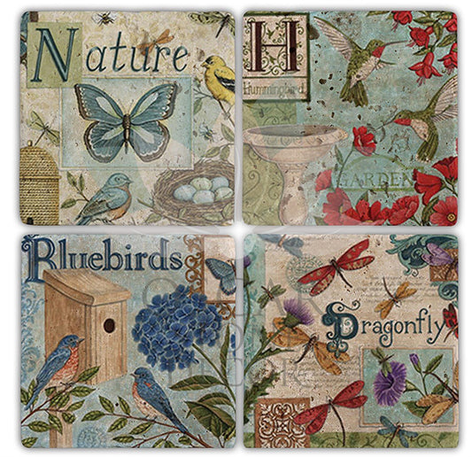 OLD BIRD 4-Piece NATURAL STONE COASTERS / BA116 (COASTER)