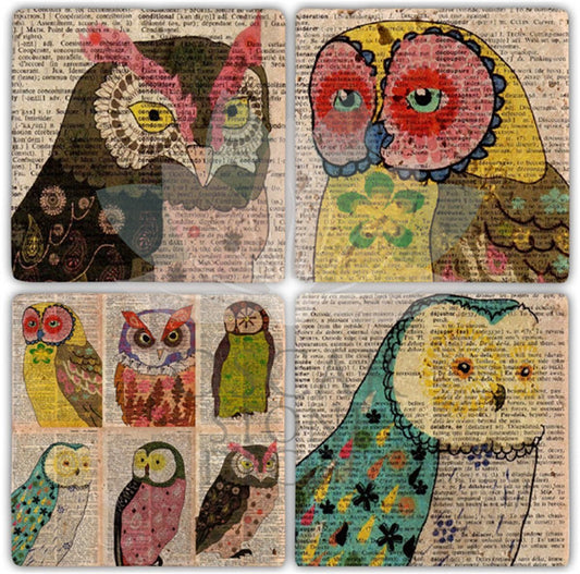 OWL 4-Piece NATURAL STONE COASTERS / BA014 (COASTER)
