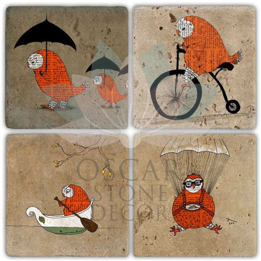 OWL ACTIVITY 4-Piece NATURAL STONE COASTERS / BA244 (COASTER)