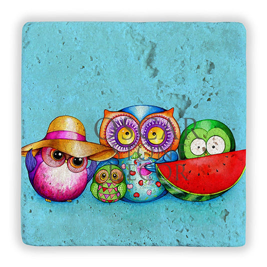 OWLS IN HOLIDAY NATURAL STONE WALL DECOR / DD276 (WALL DECOR)