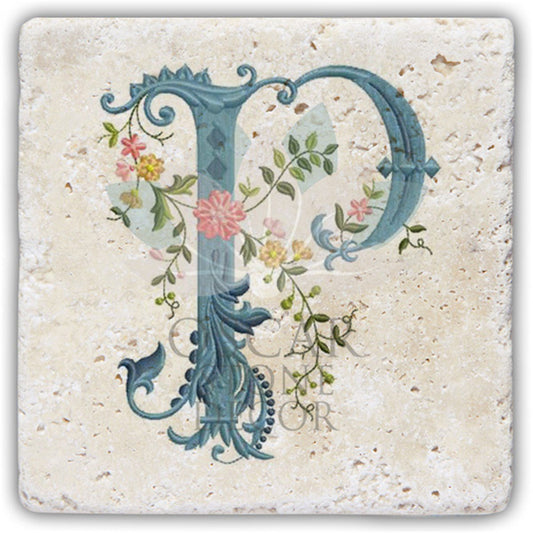 LETTER P SINGLE NATURAL STONE COASTER / BA-P4 (COASTER)