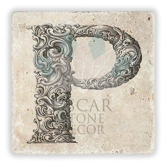 LETTER P SINGLE NATURAL STONE COASTER / BA-P1 (COASTER)