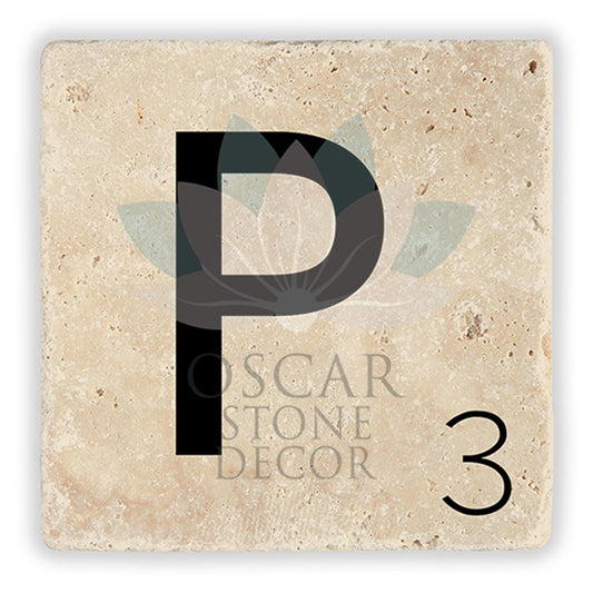 LETTER P SINGLE NATURAL STONE COASTER / BA-P2 (COASTER)